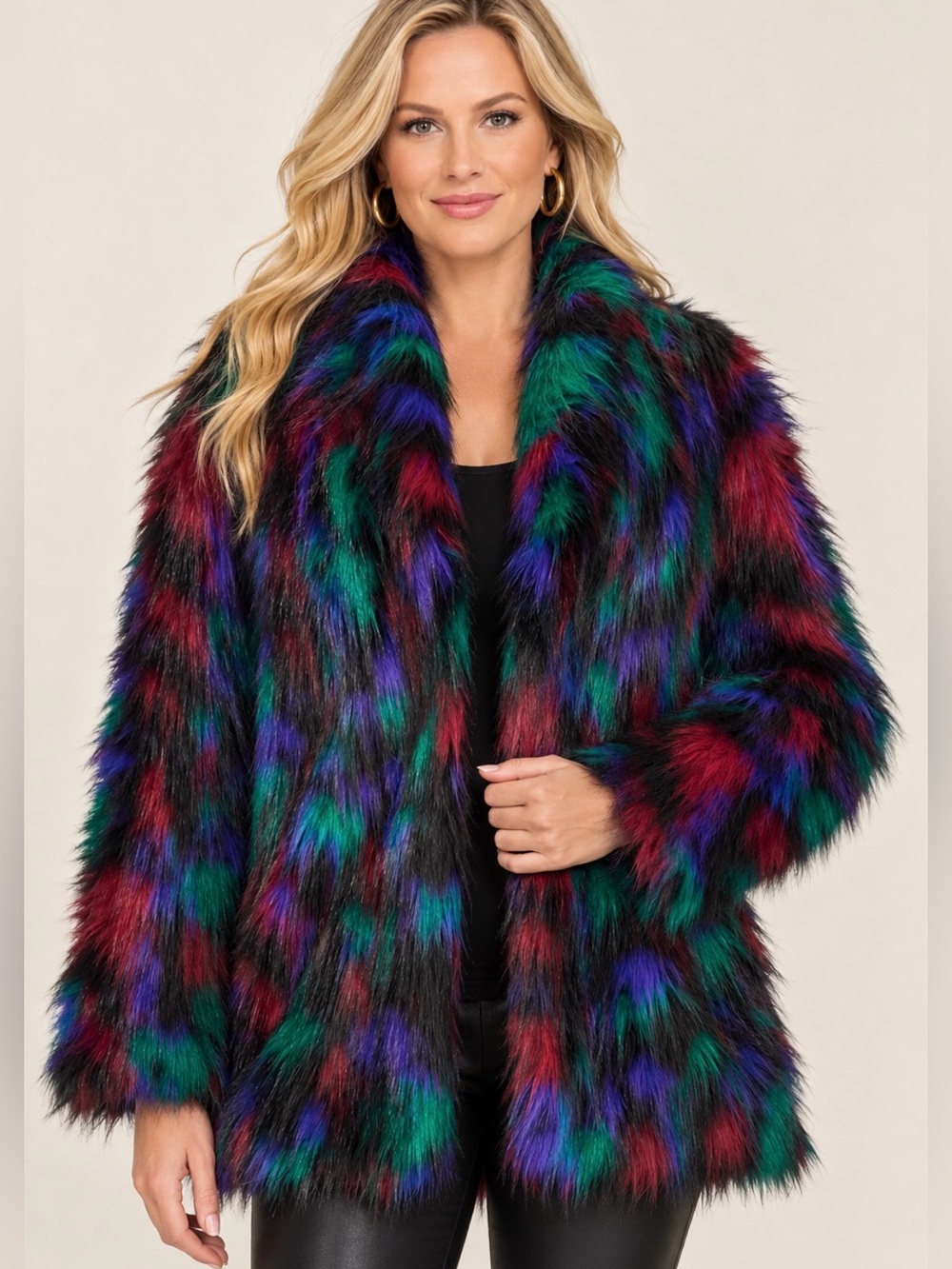 NWOT! Limelight Multicolor Faux Fur Coat, THE PYRAMID COLLECTION, XS/S